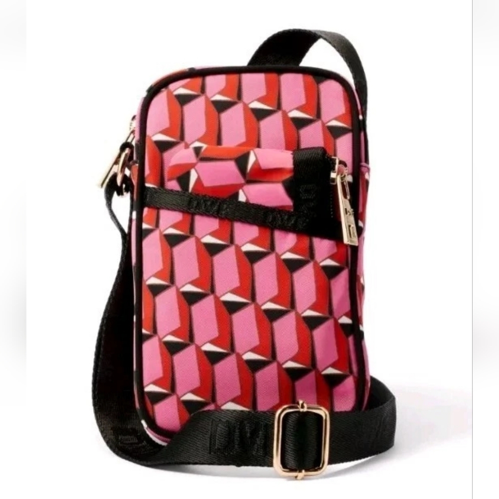Diane Von Furstenberg DVF Target Cellphone Holder Pink Modern Geo Crossbody Bag - Picture 3 of 11